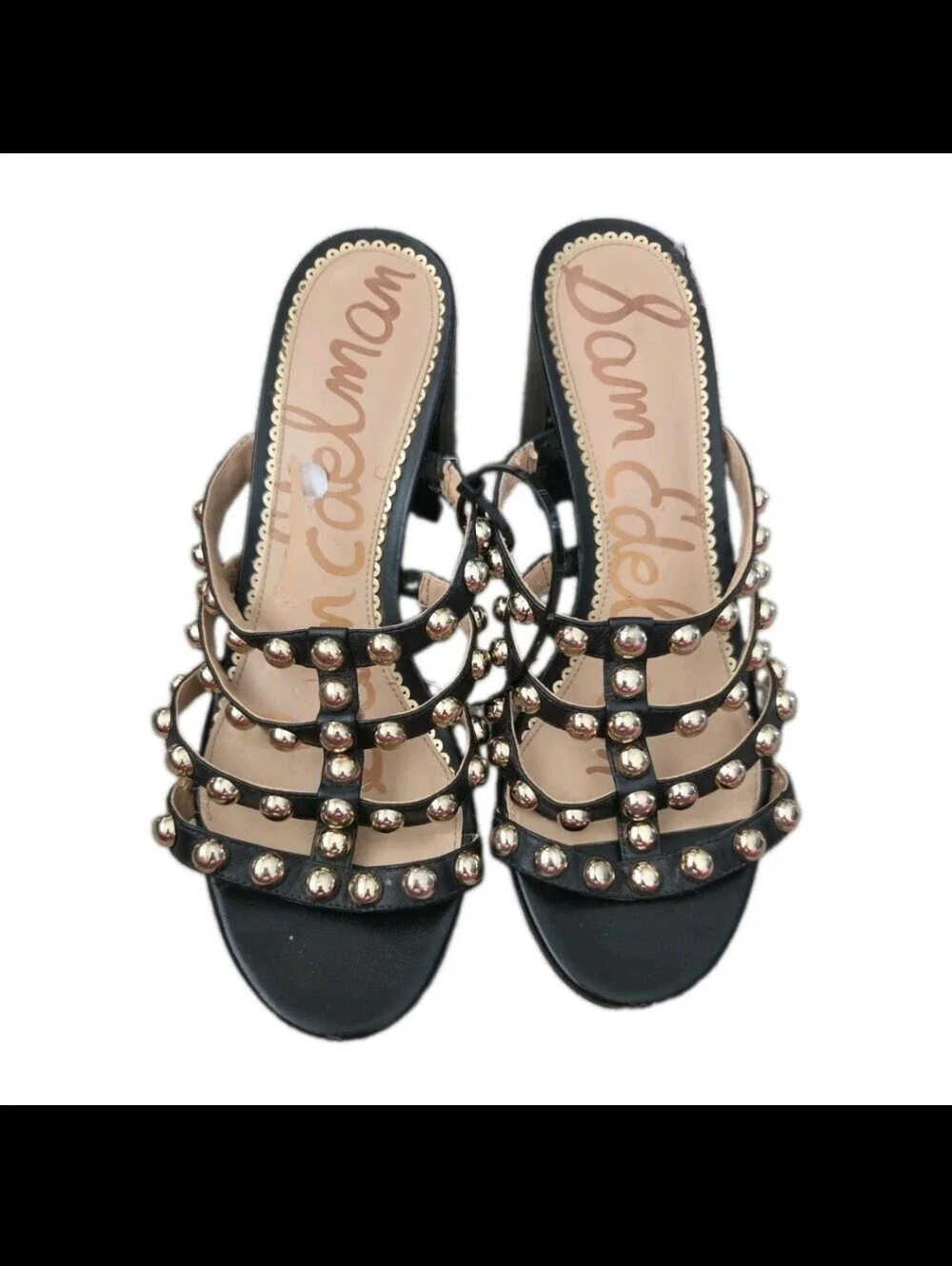 Sam Edelman Womens Black And Gold Embellished Suri Block Heel Sandals 8